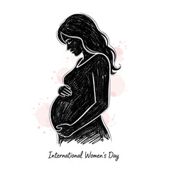 Pregnant Woman Illustration Profile Sideways Sketch.