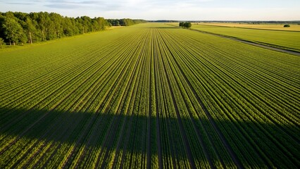 Aerial view of green crop field.