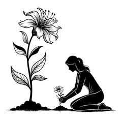 Woman Planting Flower in the Ground.