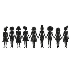 Silhouettes of Women Holding Hands Together.