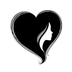 Woman Silhouette Inside Heart Shape Illustration.