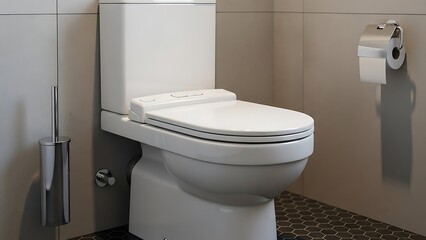 Comfortable budget-friendly close-up of white toilet in modern washroom
