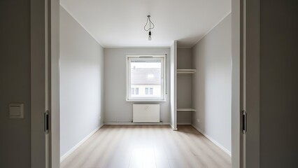 Comfortable budget-friendly general view of an empty bedroom in a one-room apartment
