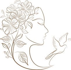 women 's day line floral bird fly freedom flower  illustration