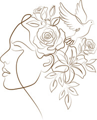 women 's day line floral bird fly freedom flower  illustration