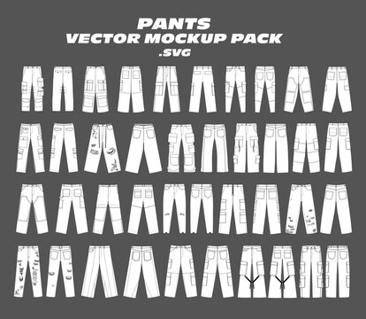Pants Basic Pack Vector Mockup Streetwear Clothing Vector Mockup Pack Techpack Vector Apparel Mockup Collection Fashion Illustrator Vector Tech Pack Men's