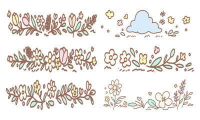 Pastel floral divider and border clipart set with delicate flowers, leaves, and botanical accents. Ideal for invitations, printables, blogs, stationery, greeting cards, and decorative layouts