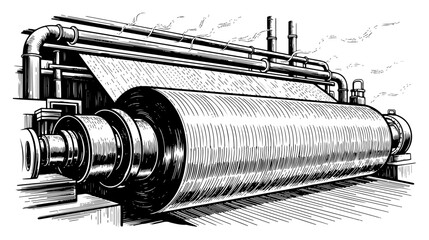Industrial paper mill roller machine processing material with steam in vintage style © InsomniaVideo