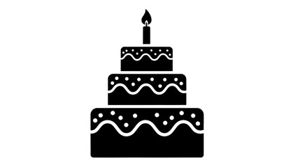 Vector illustration of a celebratory three-tiered birthday cake with candle, on transparent background