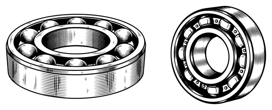 Two steel ball bearings for mechanical engineering in vintage style