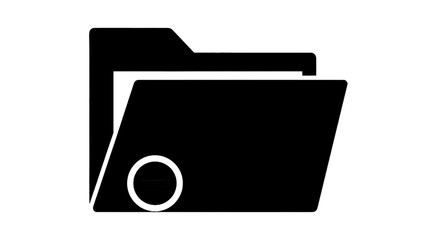 Vector illustration of a black open folder icon with a circle graphic, on transparent background