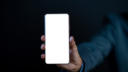 Businessman uses a virtual bank, operating on a completely digital platform, banners, copyspace.