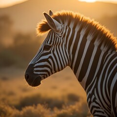 Majestic zebra portrait in golden savannah light