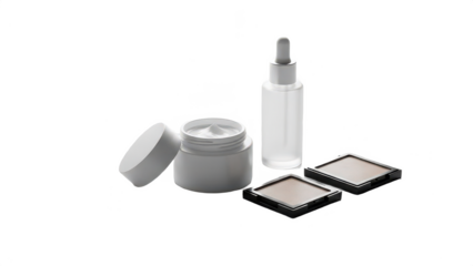 Cosmetic products arrangement on transparent background