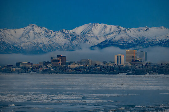 Downtown anchorage, Alaska skyline  in the winter