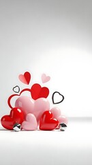 A cluster of pink and red hearts floating against a white background with a subtle gradient effect