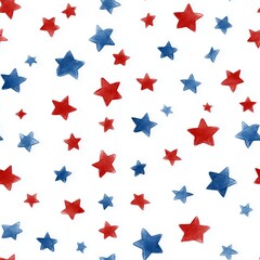 USA colors star pattern creating a patriotic background. Red and blue stars forming a cheerful, seamless American flag inspired pattern