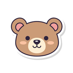 Fototapeta premium Cute cartoon bear face sticker with a friendly expression, perfect for childrens designs and playful themes.