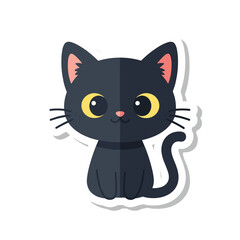 Obraz premium Cute Black Cat Sticker with Big Yellow Eyes.