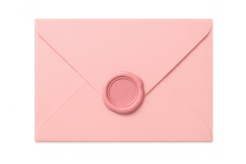 Pink envelope with wax seal on transparent background