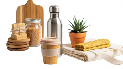 Eco friendly items styled on transparent background