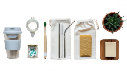 Eco friendly lifestyle items on transparent background