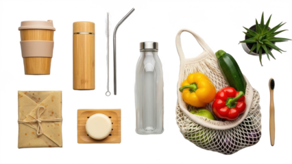 Eco friendly lifestyle items on transparent background