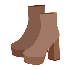 Brown chunky platform block ankle boot women color pair. Oversized sole with stacked heel luxury event refined look. Technical fashion illustration CAD mockup vector men unisex isolated modern style