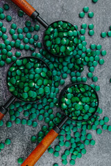  Algae in tablets.Supplements for health and longevity. Natural source of iodine. Super food .Food supplements for a healthy lifestyle.Vitamins and dietary supplements. 