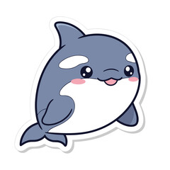 Obraz premium Cute Kawaii Orca Whale Sticker Illustration.