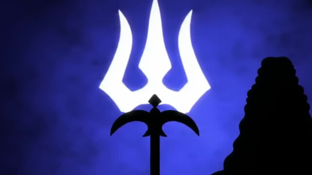 Glowing Trident Against Blue Background.