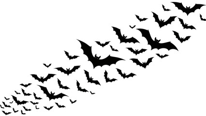 Bats in Flight: Dynamic Silhouette on a White Background for Halloween Theme