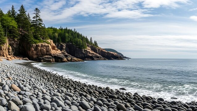 Scenic rocky beach with ocean waves. - Powered by Adobe