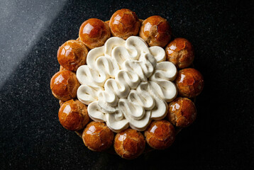 Royal Crown Saint Honore Cake with Caramelized Choux Pastry and Whipped Cream