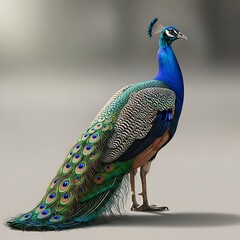 Obraz premium Majestic Peacock Displays Vibrant Plumage and Elegant Stance in Detailed Studio Portrait