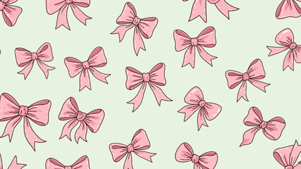 Delicate Pink Bows Seamless Pattern: Girly Charm and Hand-Drawn Style Illustration