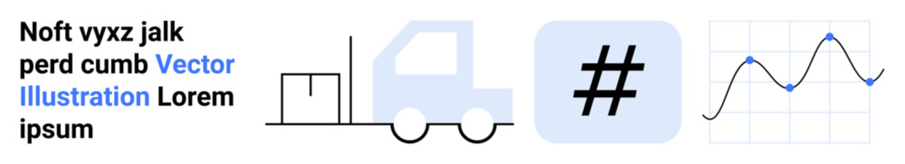Obraz premium Truck beside stacked boxes, metadata tag representing organization, and line graph visualizing data trends. Ideal for logistics, shipping, analytics, statistics, data management, inventory simple