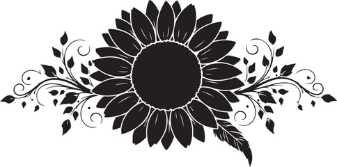 Elegant black silhouette of a sunflower with clean lines and bold shape