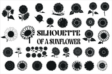 Elegant black silhouette of a sunflower with clean lines and bold shape