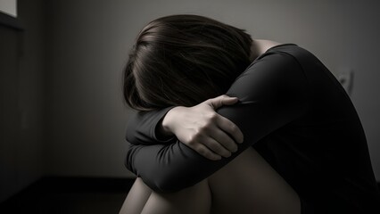 Monochrome Depiction of a Young Woman's Struggle with Sadness and Loneliness