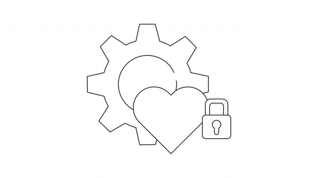 Heart Gear Lock Icon Animation - Secure Love and Technology.
