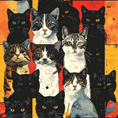 Black Cats Vintage Seamless Repeat