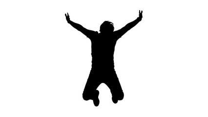 Silhouette of a person jumping up in the air with arms outstretched feeling free and happy