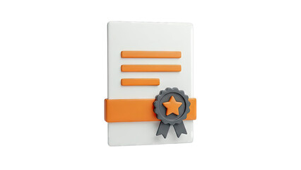 3D Certificate Icon with Star Seal