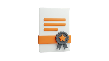 3D Certificate Icon with Star Seal
