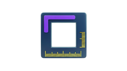 3D Icon of a Ruler with a Square Frame and Purple Corner