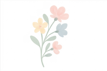 Watercolor floral arrangement with pastel blossom and leaves