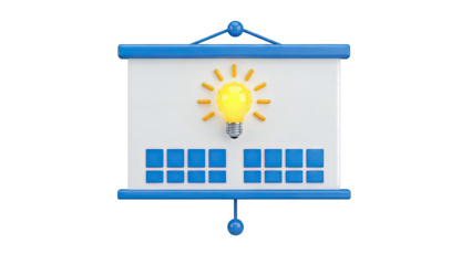 Presentation Board with Bright Idea Lightbulb and Blue Squares