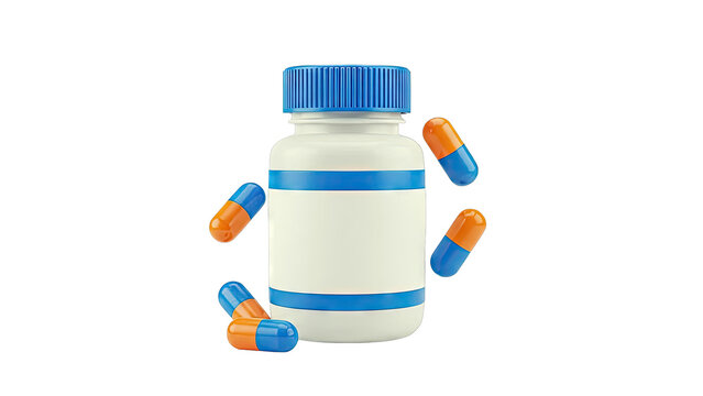 Pill Bottle with Scattered Capsules