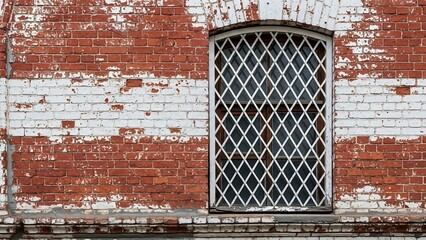 old brick wall with metal window.
